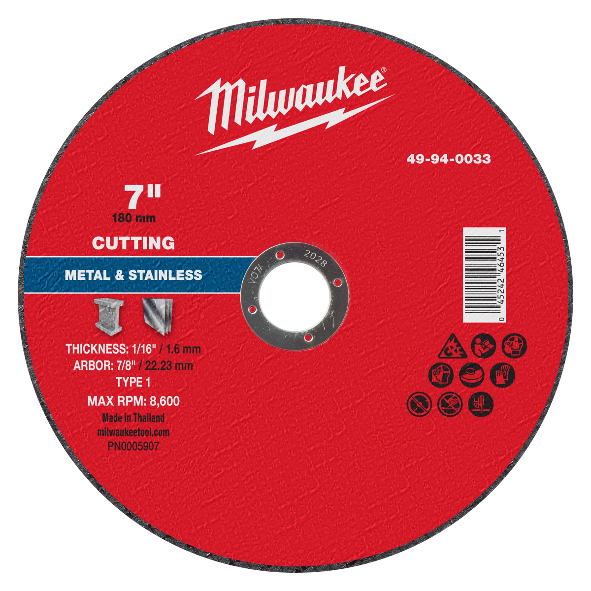 Milwaukee 49-94-0033 7" x 1/16" x 7/8" Metal Cut Off Wheel -Type 1 (Pack of 25)