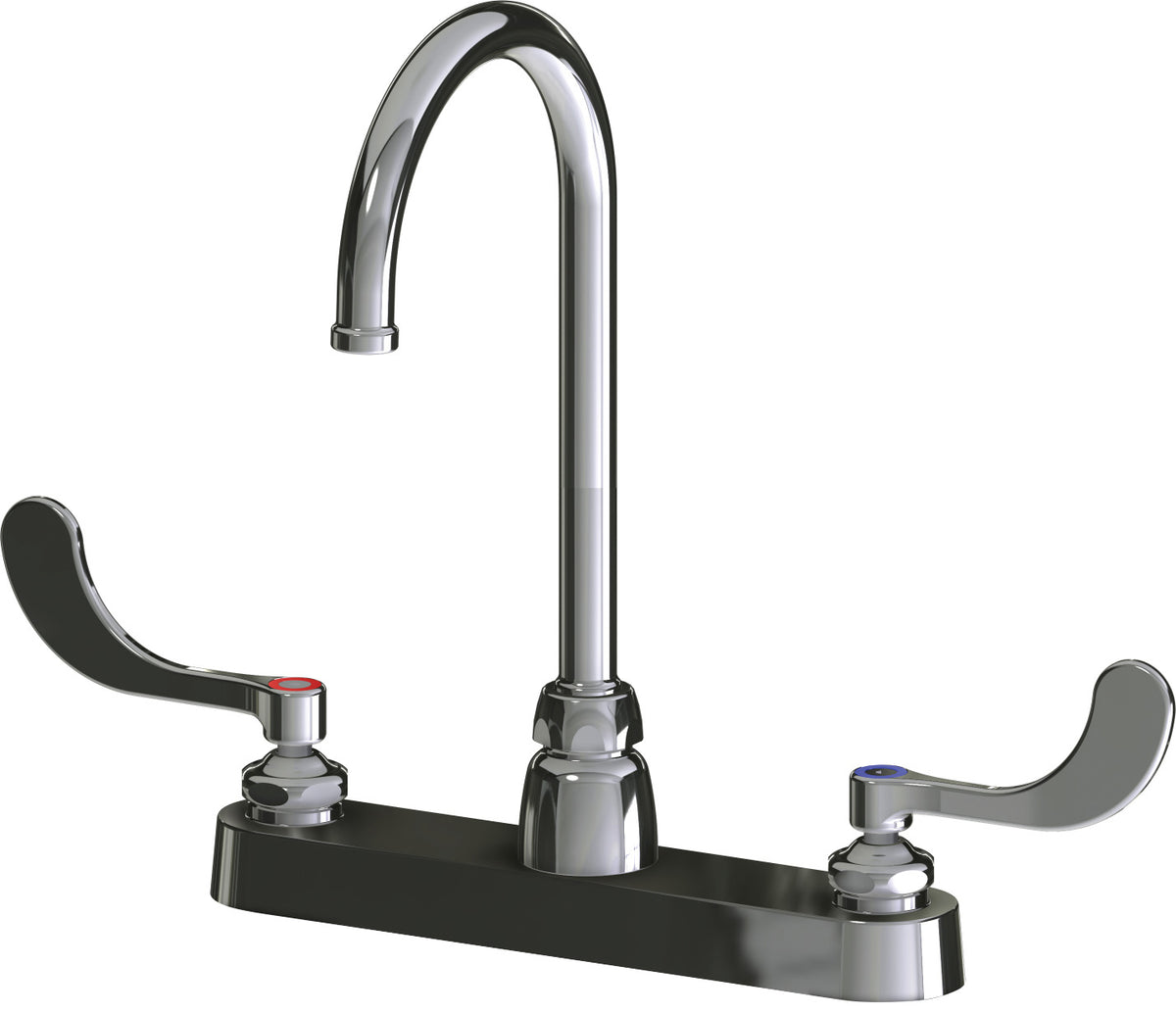 Chicago Faucets 1100-GN2FC317ABCP Lead-Free Deck-mounted manual faucet with 8" centers