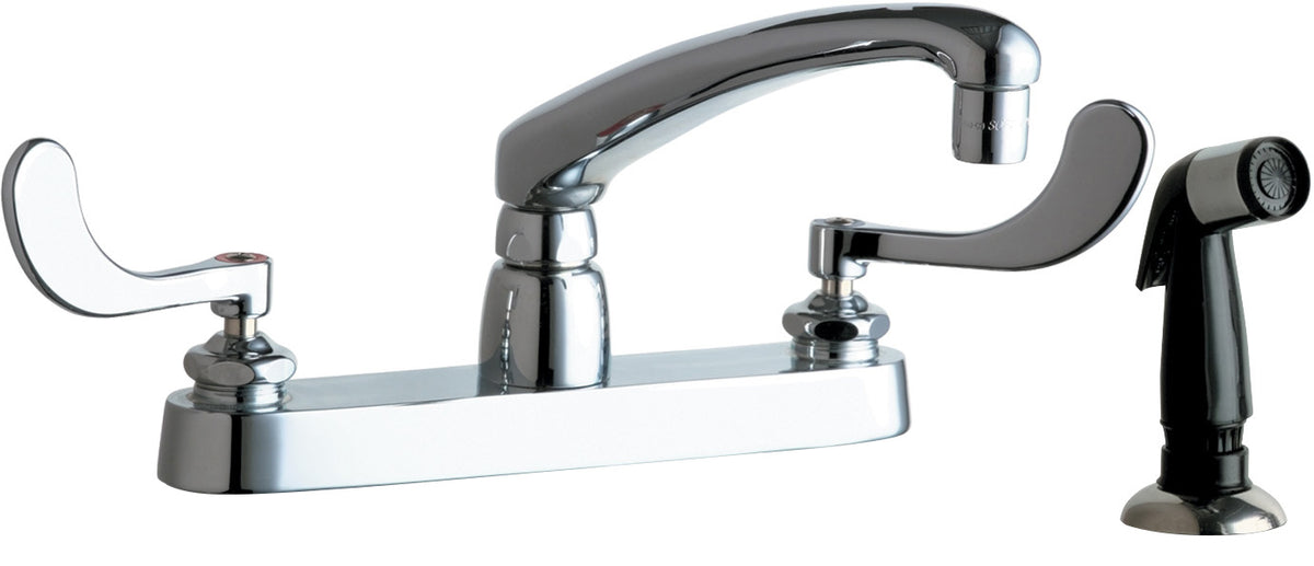 Chicago Faucets 1102-317ABCP Lead-Free Deck-mounted manual faucet, 8" centers, with side spray