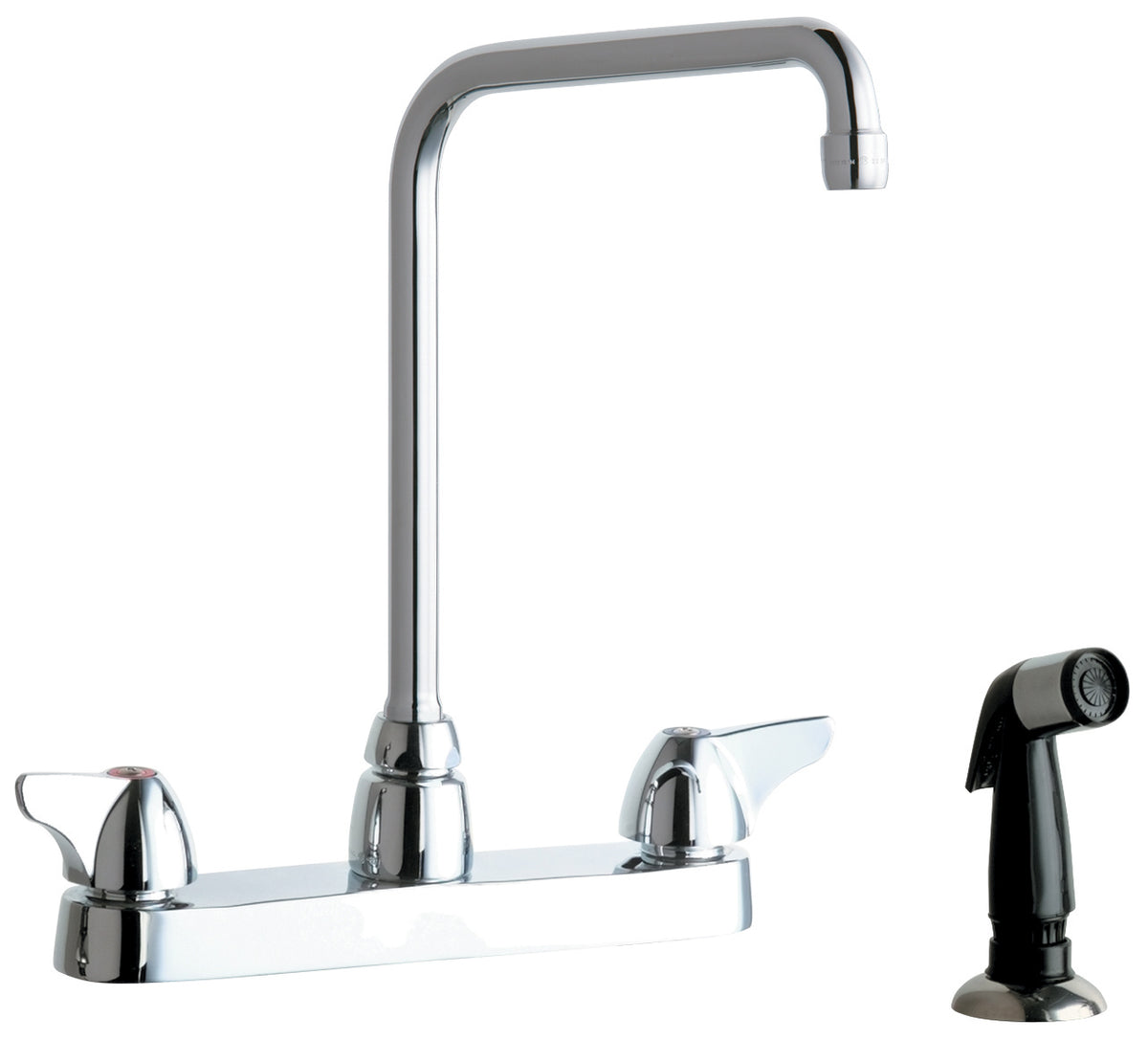 Chicago Faucets 1102-HA8XKABCP Lead-Free Deck-mounted manual faucet, 8" centers, with side spray
