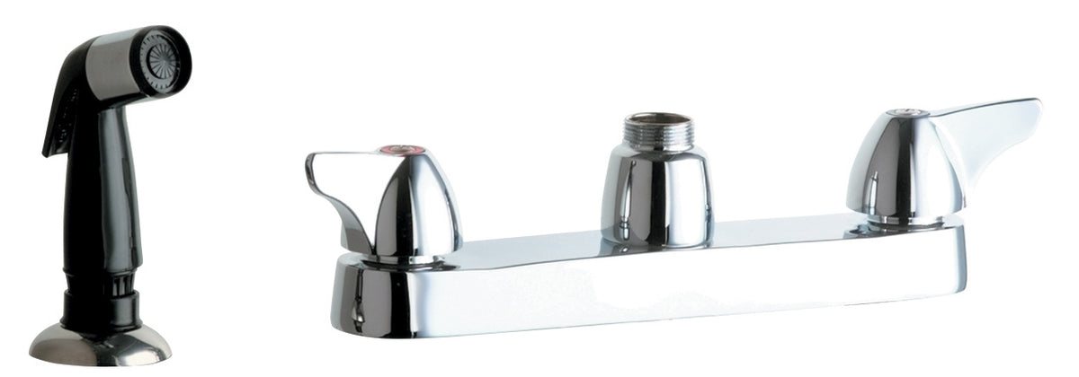Chicago Faucets 1102-LESXKAB Lead-Free Deck-mounted manual faucet, 8" centers, with side spray