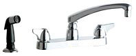 Chicago Faucets 1102-VPAABCP Lead-Free Deck-mounted manual faucet, 8" centers, with side spray