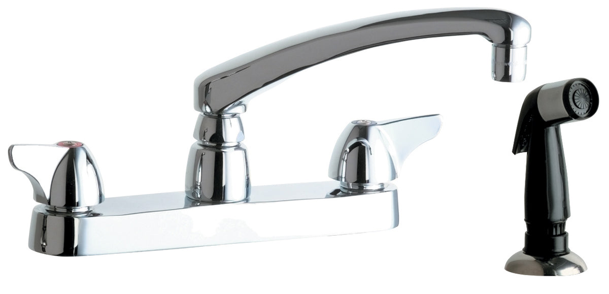 Chicago Faucets 1102-XKABCP Lead-Free Deck-mounted manual faucet, 8" centers, with side spray