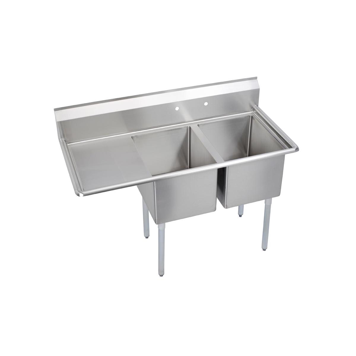 Elkay Dependabilt Stainless Steel 58-1/2" x 29-13/16" x 43-3/4" 16 Gauge Two Compartment Sink w/ 18" Left Drainboard and Stainless Steel Legs 14-2C18X24-L-18X