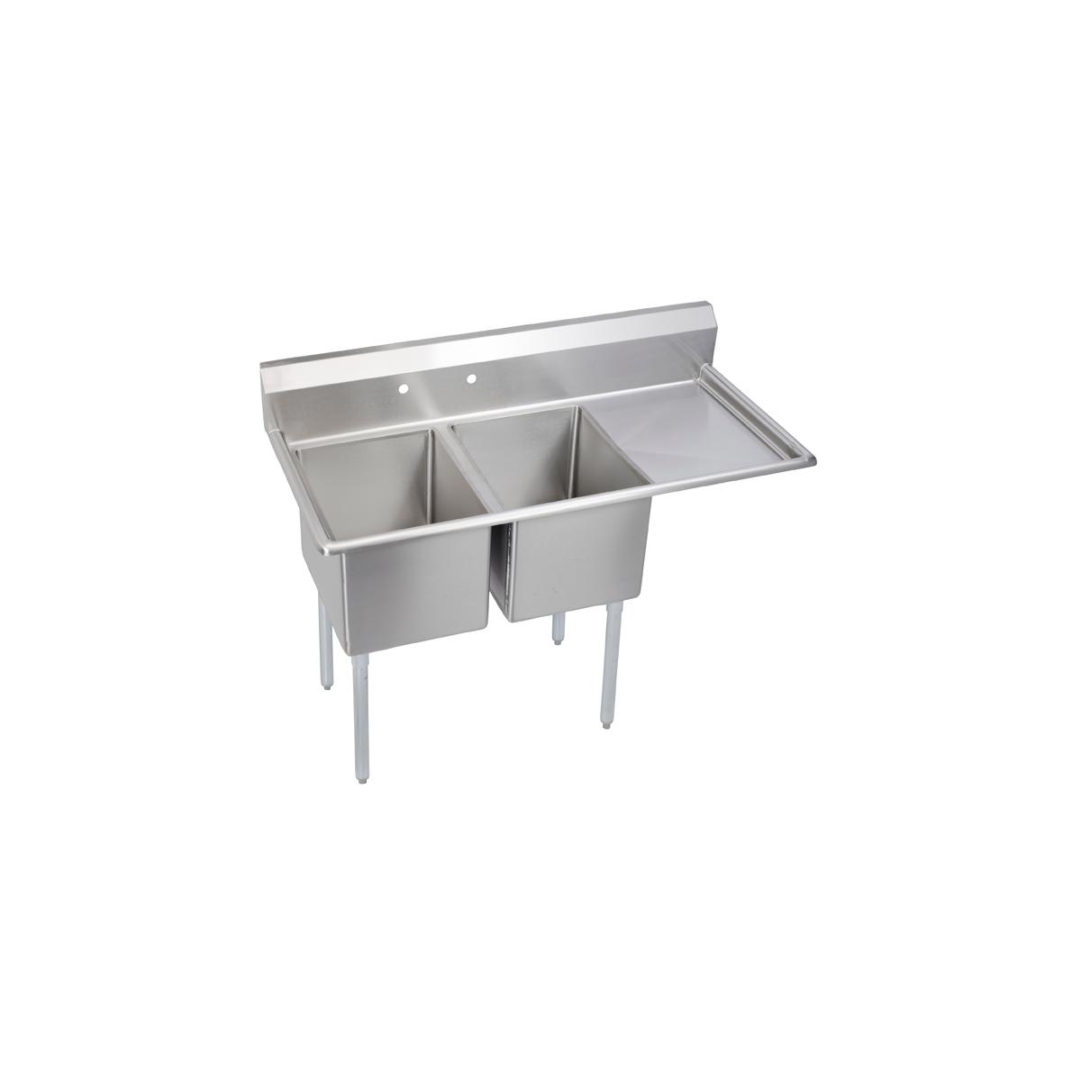 Elkay Stainless Steel 64-1/2" x 23-13/16" x 44-3/4" 16 Gauge Two Compartment Sink w/ 24" Right Drainboard and Stainless Steel Legs 2C18X18-R-24X