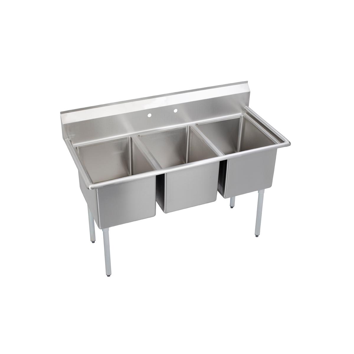 Elkay Dependabilt Stainless Steel 57" x 25-13/16" x 43-3/4" 16 Gauge Three Compartment Sink with Stainless Steel Legs 14-3C16X20-0X