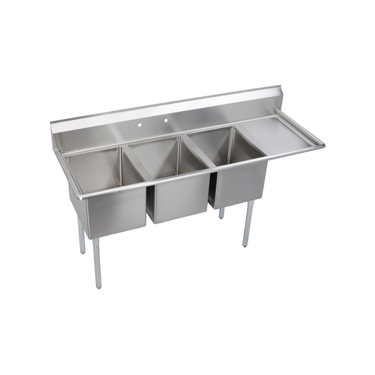 Elkay Dependabilt Stainless Steel 72-1/2" x 25-13/16" x 43-3/4" 16 Gauge Three Compartment Sink w/ 18" Right Drainboard and Stainless Steel Legs 14-3C16X20-R-18X