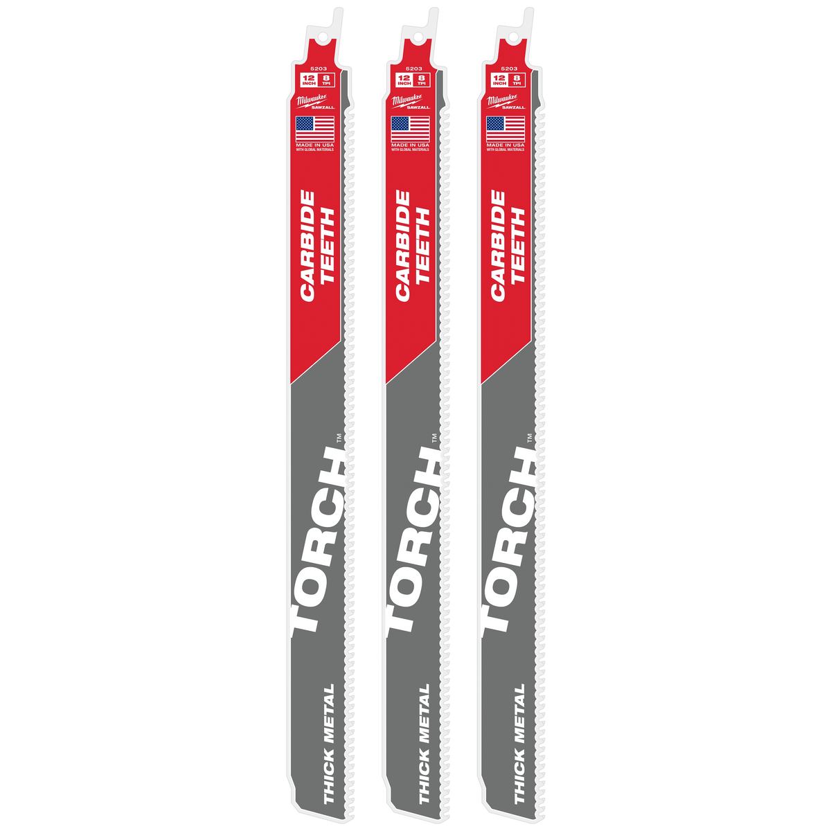 Milwaukee 48-00-5203 12" 8 TPI TORCH with Carbide Teeth for Thick Metal SAWZALL Blade (Pack of 5)