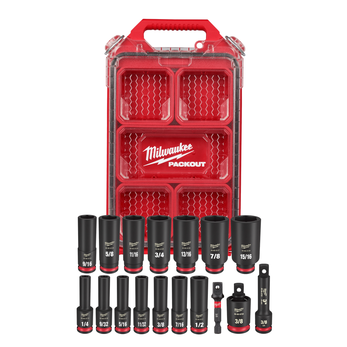 Milwaukee 49-66-6800 17PC SHOCKWAVE Impact Duty Socket 3/8” Drive SAE Set with PACKOUT