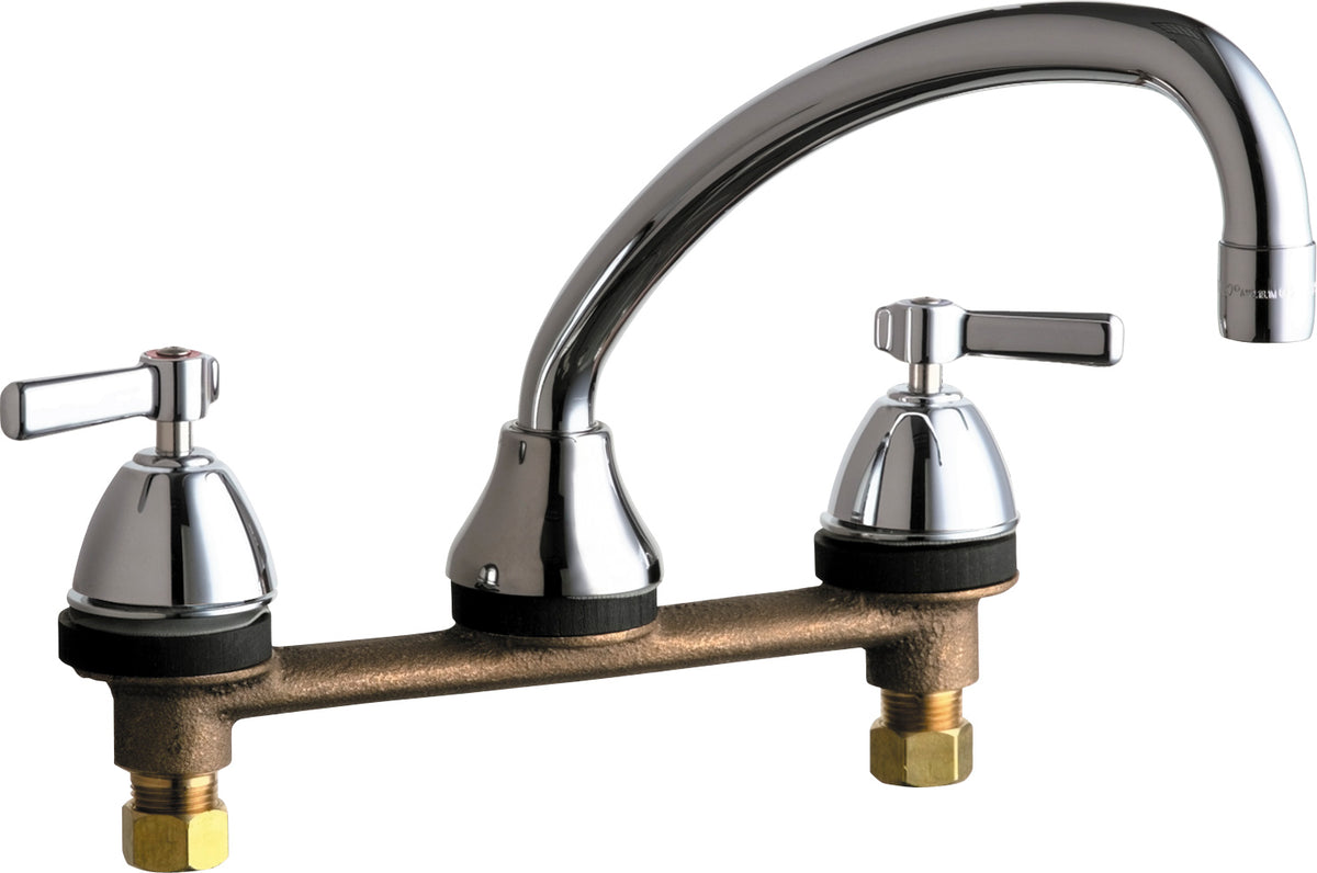 Chicago Faucets 1888-E35-369ABCP Lead-Free Deck-mounted manual faucet with 8" centers