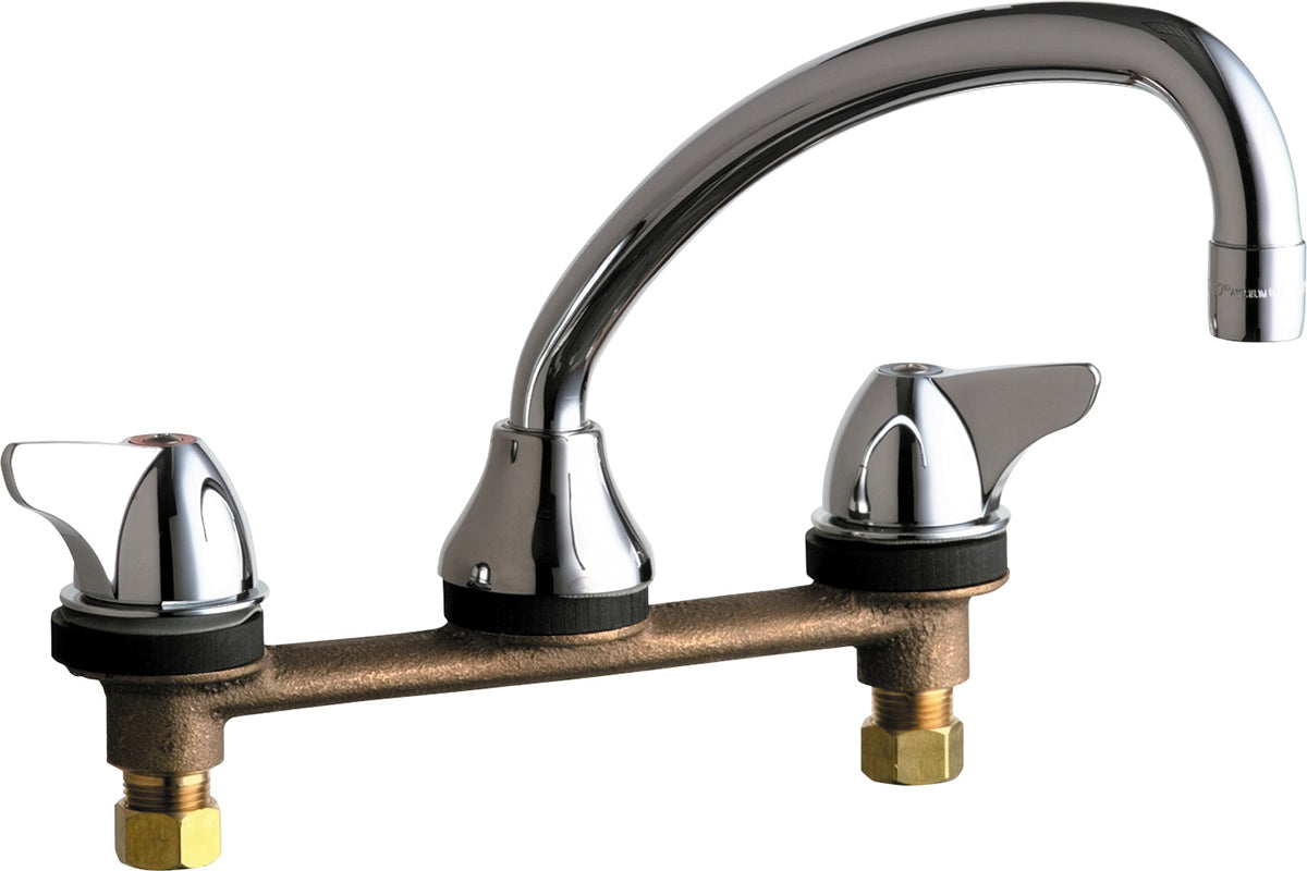 Chicago Faucets 1888-XKABCP Lead-Free Deck-mounted manual faucet with 8" centers, Brass, NPSM