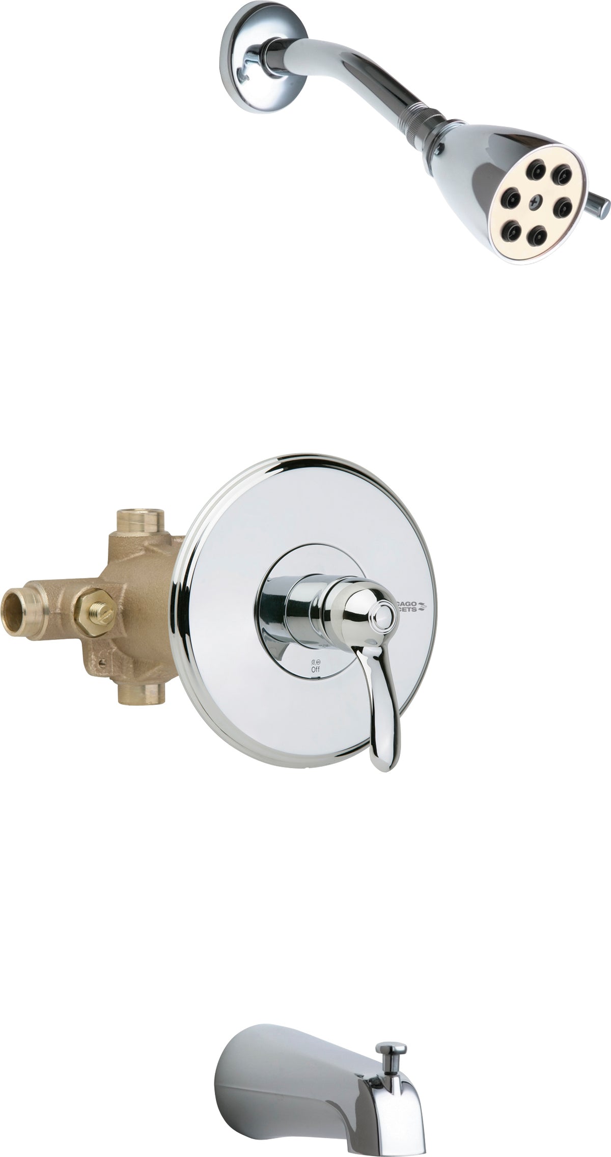 Chicago Faucets 1905-600CP 1/2" Thermostatic/pressure balancing tub and shower fitting with shower head and diverter tub spout options