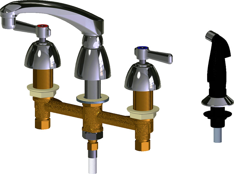 Chicago Faucets 200-AL8ABCP Lead-Free Deck-mounted manual faucet with 8" centers, Brass, NPSM