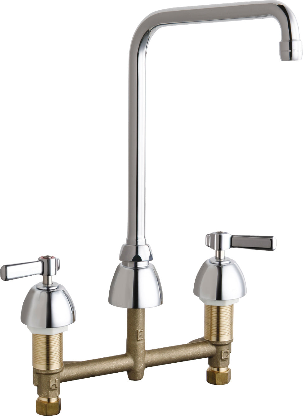 Chicago Faucets 201-AHA8XKABCP Lead-Free Deck-mounted manual faucet with 8" centers