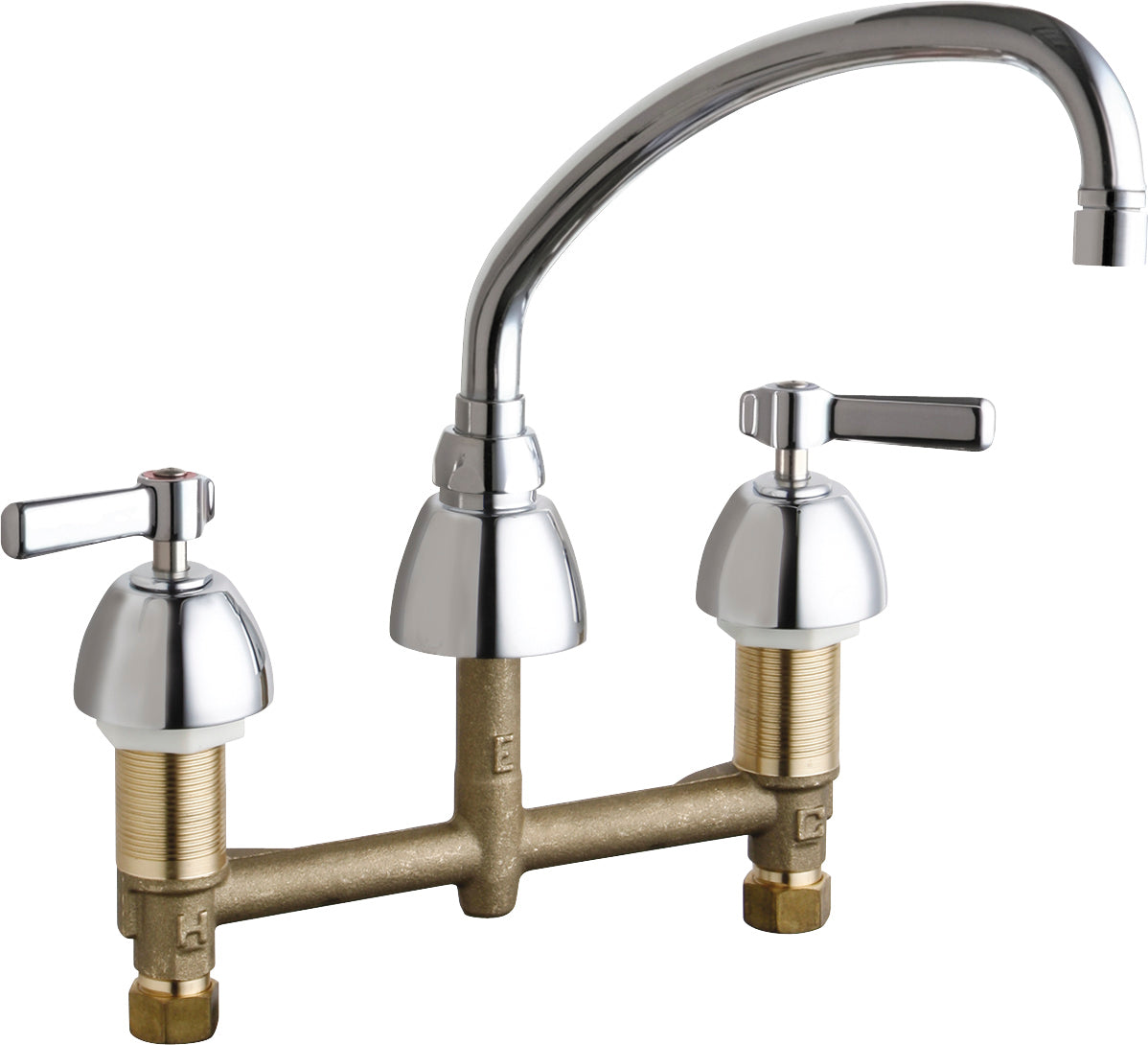 Chicago Faucets 201-AVPCABCP Lead-Free Deck-mounted manual faucet with 8" centers, Brass, NPSM