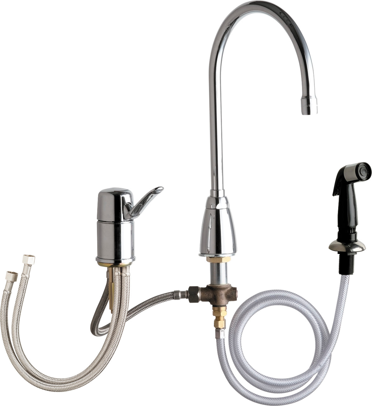 Chicago Faucets 2304-ABCP Lead-Free Deck-mounted manual faucet, three-hole mounting