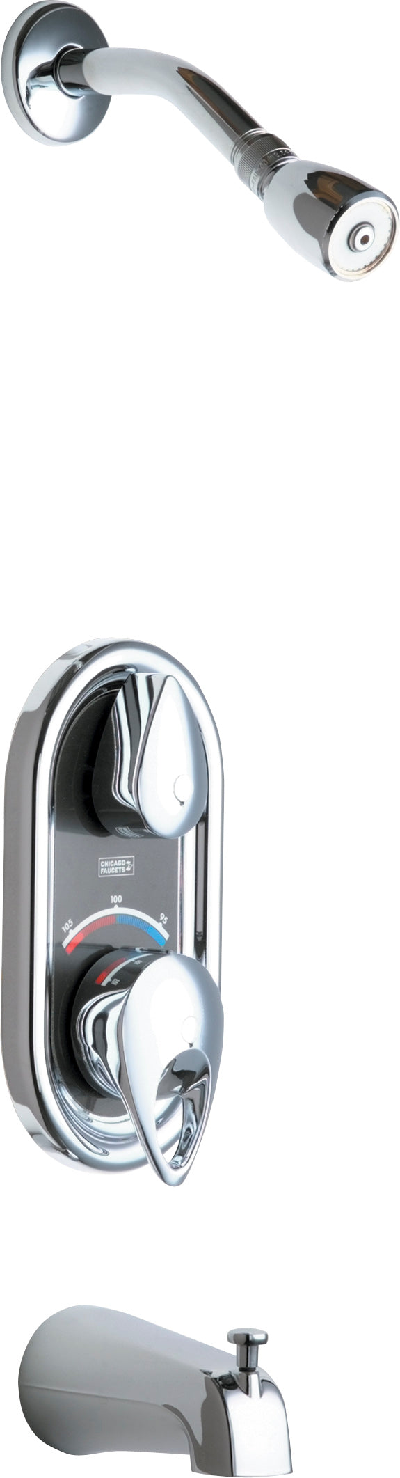 Chicago Faucets 2500-CP 1/2" TempShield® thermostatic/pressure balancing shower fitting with shower head and diverter tub spout options