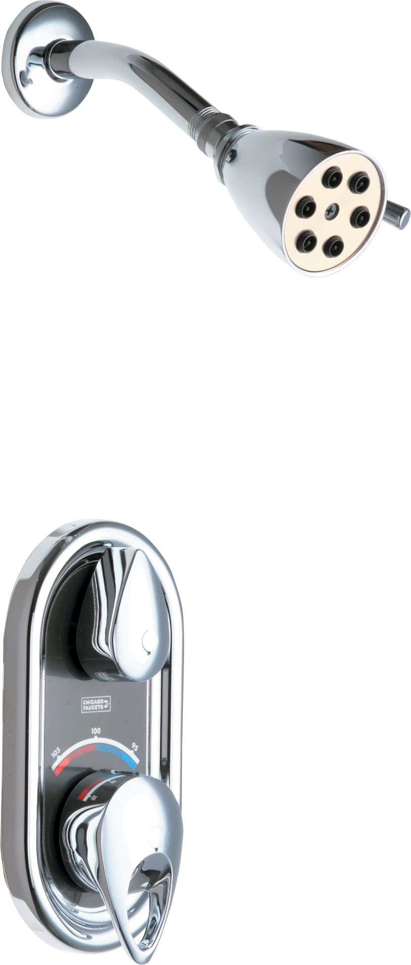 Chicago Faucets 2502-600CP 1/2" TempShield® thermostatic/pressure balancing shower fitting with shower head and diverter tub spout options