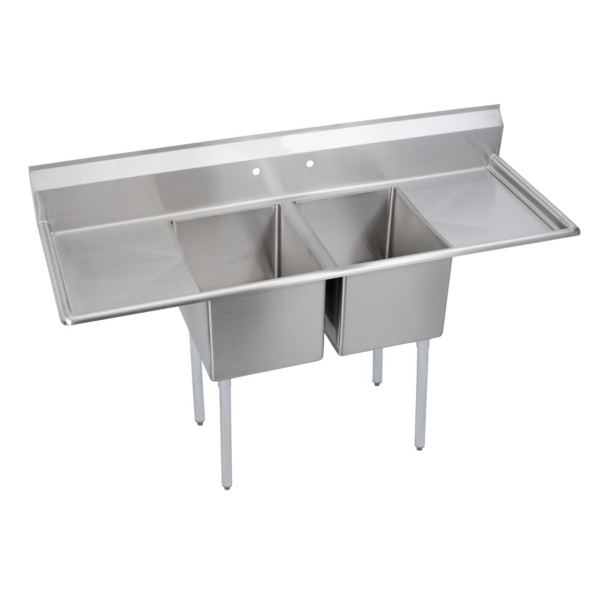 Elkay Dependabilt Stainless Steel 74" x 29-13/16" x 44-3/4" 16 Gauge Two Compartment Sink w/ 18" Left and Right Drainboards and Stainless Steel Legs 2C18X24-2-18X