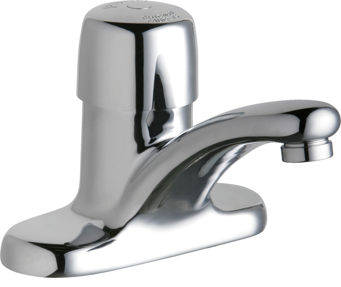 Chicago Faucets 3400-TABCP Lead-Free Deck-mounted metering faucet with 4" centers, Brass, NPT