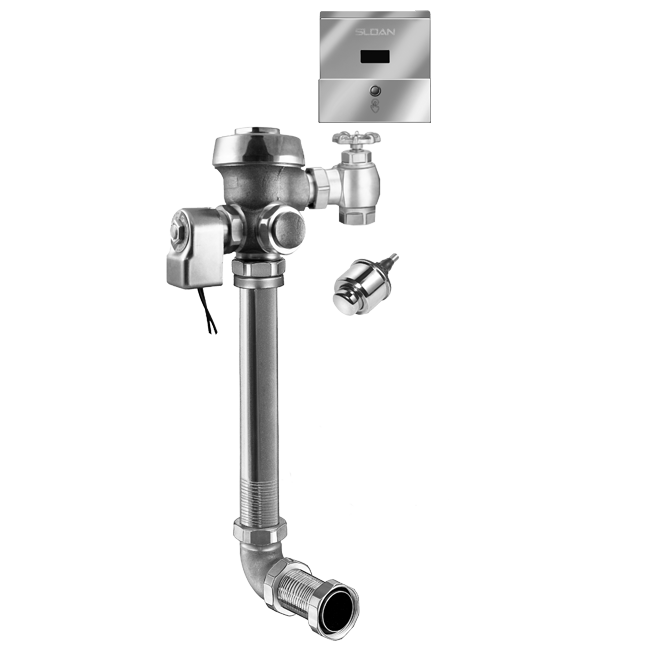 Sloan Royal 152 ESS Concealed Hardwired Sensor Water Closet Flushometer (1.28 GPF), C2A Push Button, 24V, with Option TMO Body & C2 1.28 gpf Polished Chrome