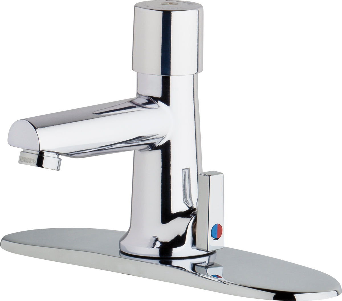 Chicago Faucets 3502-8E2805ABCP Lead-Free Deck-mounted metering faucet with 8" centers, Brass