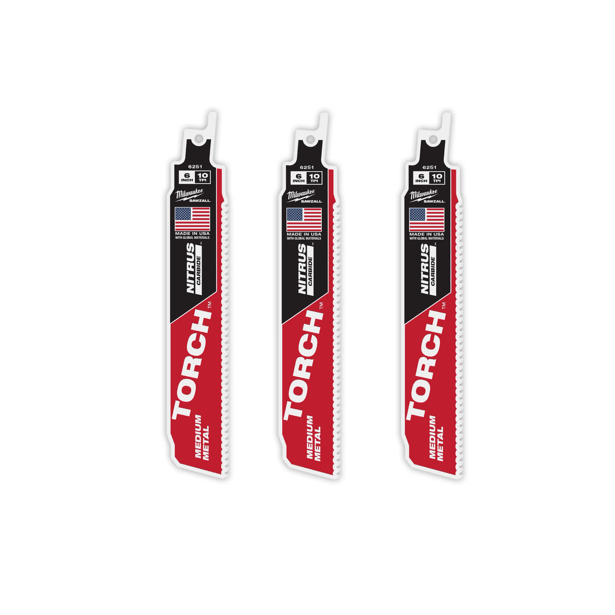 Milwaukee 48-00-6351 6" 10 TPI TORCH with NITRUS Carbide Teeth SAWZALL Blade for Conduit and Strut (3 PK)