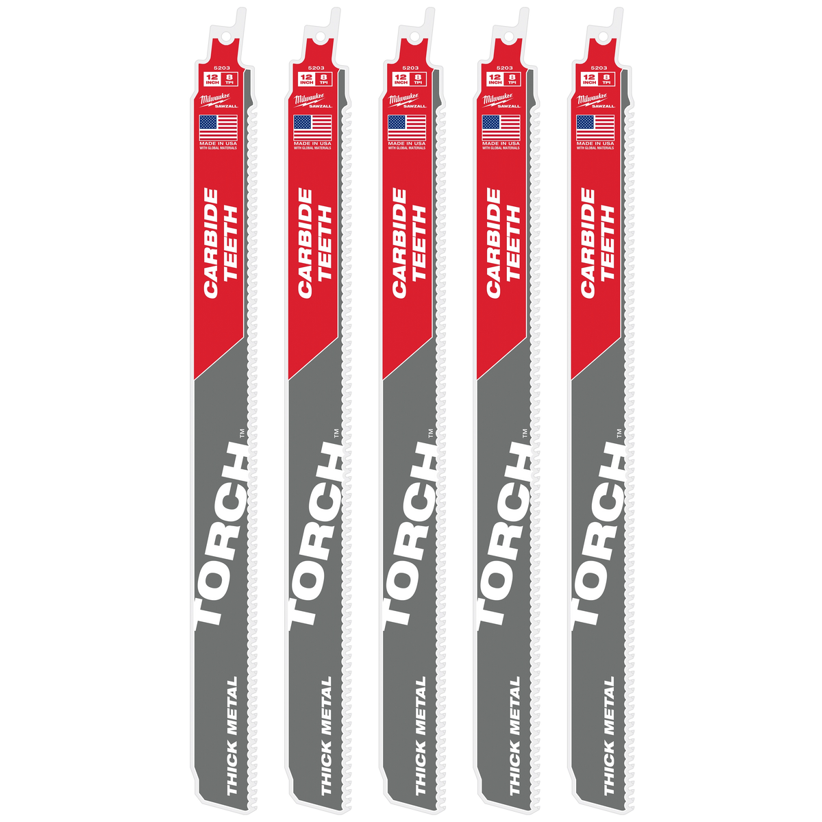 Milwaukee 48-00-5503 12" 8 TPI TORCH with Carbide Teeth for Thick Metal SAWZALL Blade (5 PK)
