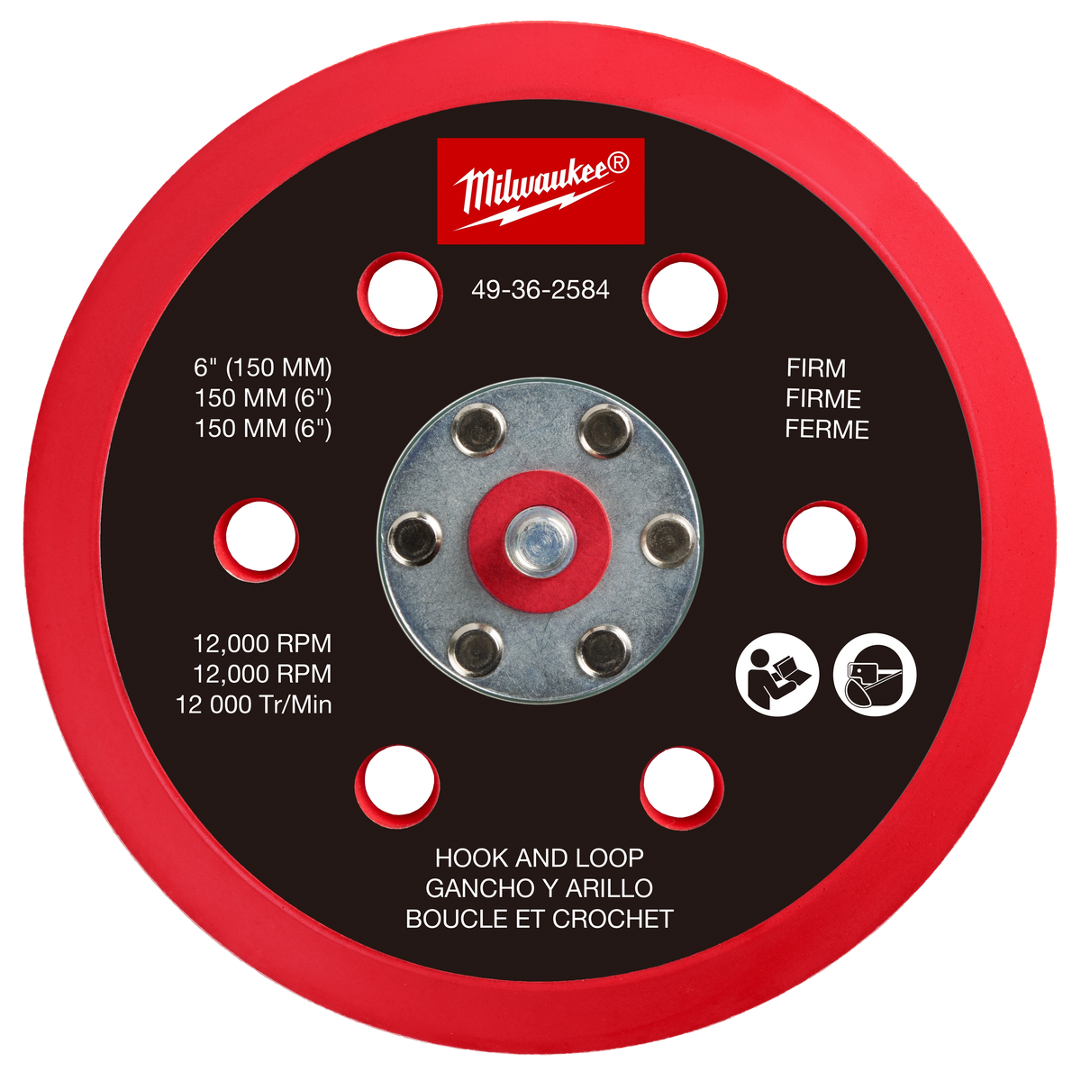 Milwaukee 49-36-2584 6" Hook and Loop Sander Backing Pad - Firm (Pack of 5)