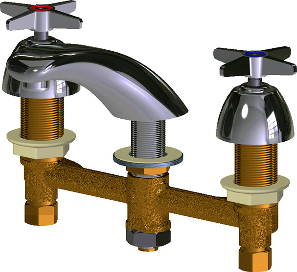 Chicago Faucets 404-633XKABCP Lead-Free Deck-mounted manual faucet with 8" centers, Brass, NPSM