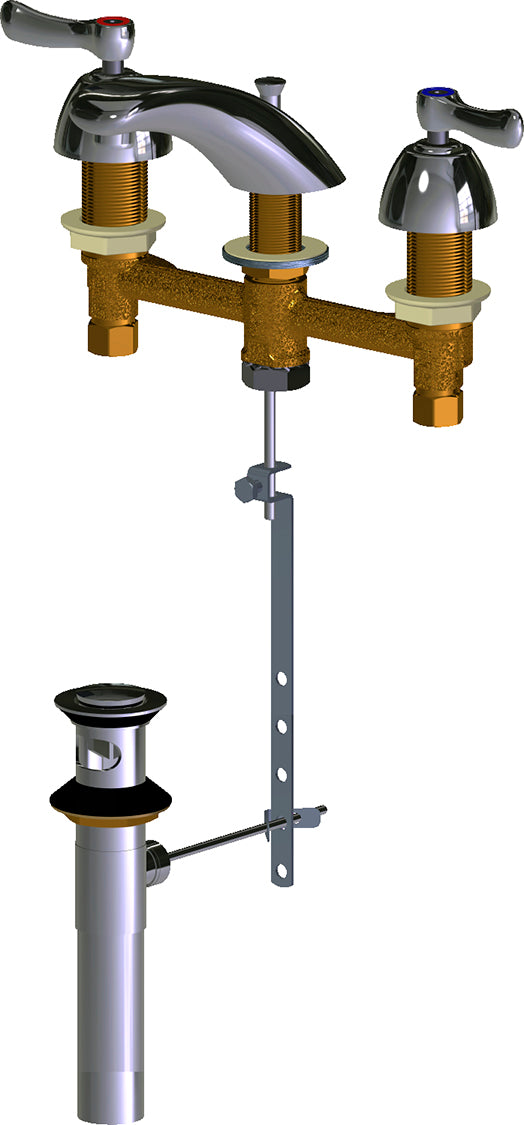 Chicago Faucets 404-POABCP Lead-Free Deck-mounted manual faucet with 8" centers and pop-up drain