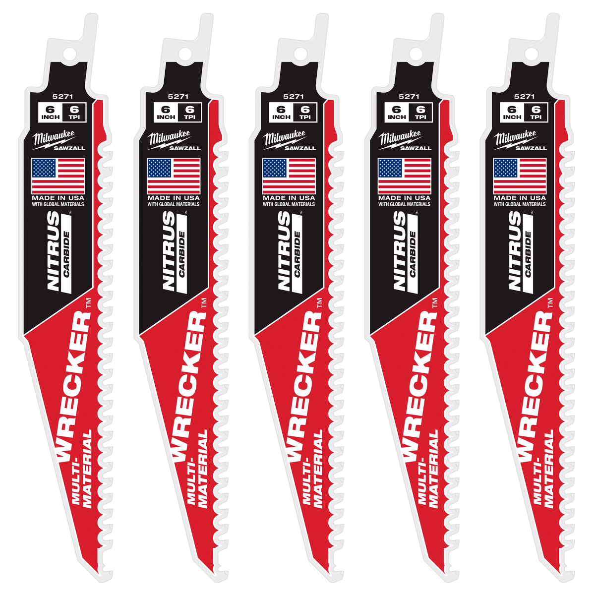 Milwaukee 48-00-5571 6" WRECKER with NITRUS Carbide SAWZALL Blade for Multi-Material (5 PK)
