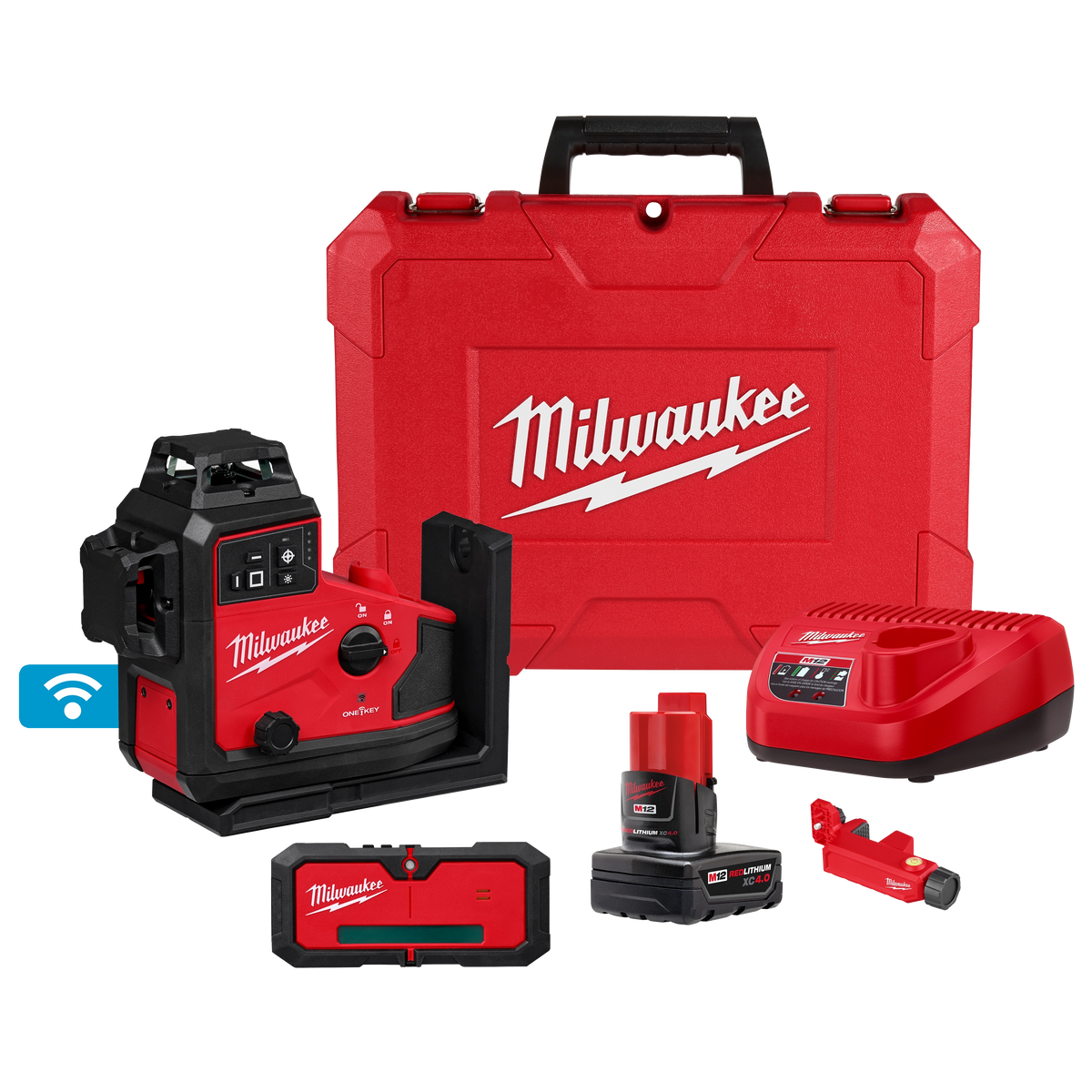 Milwaukee 3642-21 M12 Green 360° 3-Plane Laser w/Automatic Alignment & Receiver