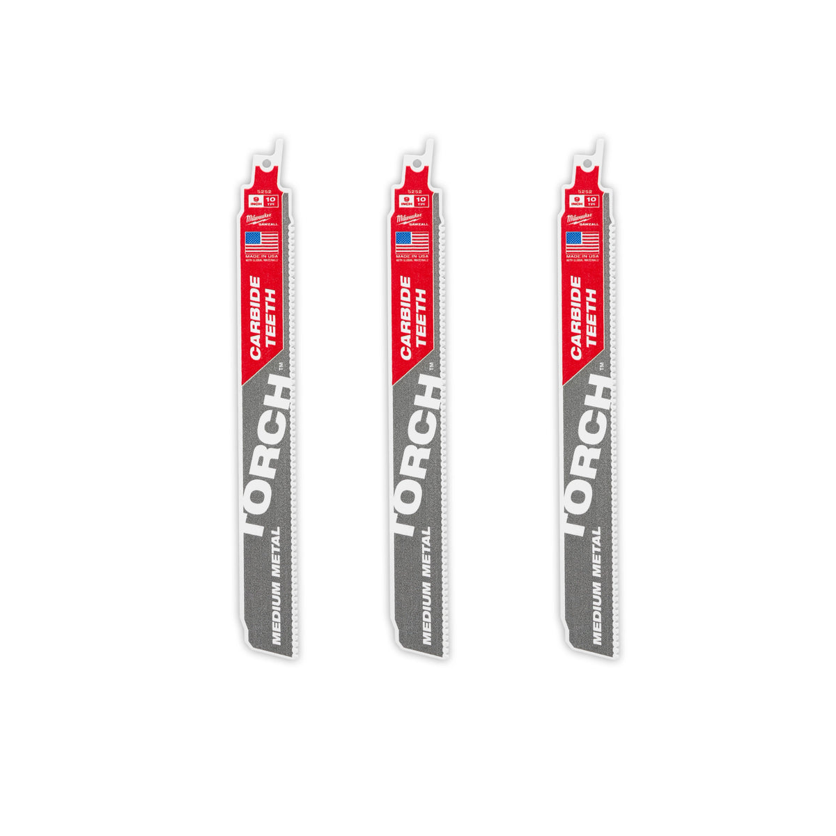 Milwaukee 48-00-5352 9" 10 TPI TORCH with Carbide Teeth SAWZALL Blade for Conduit and Strut (3 PK)