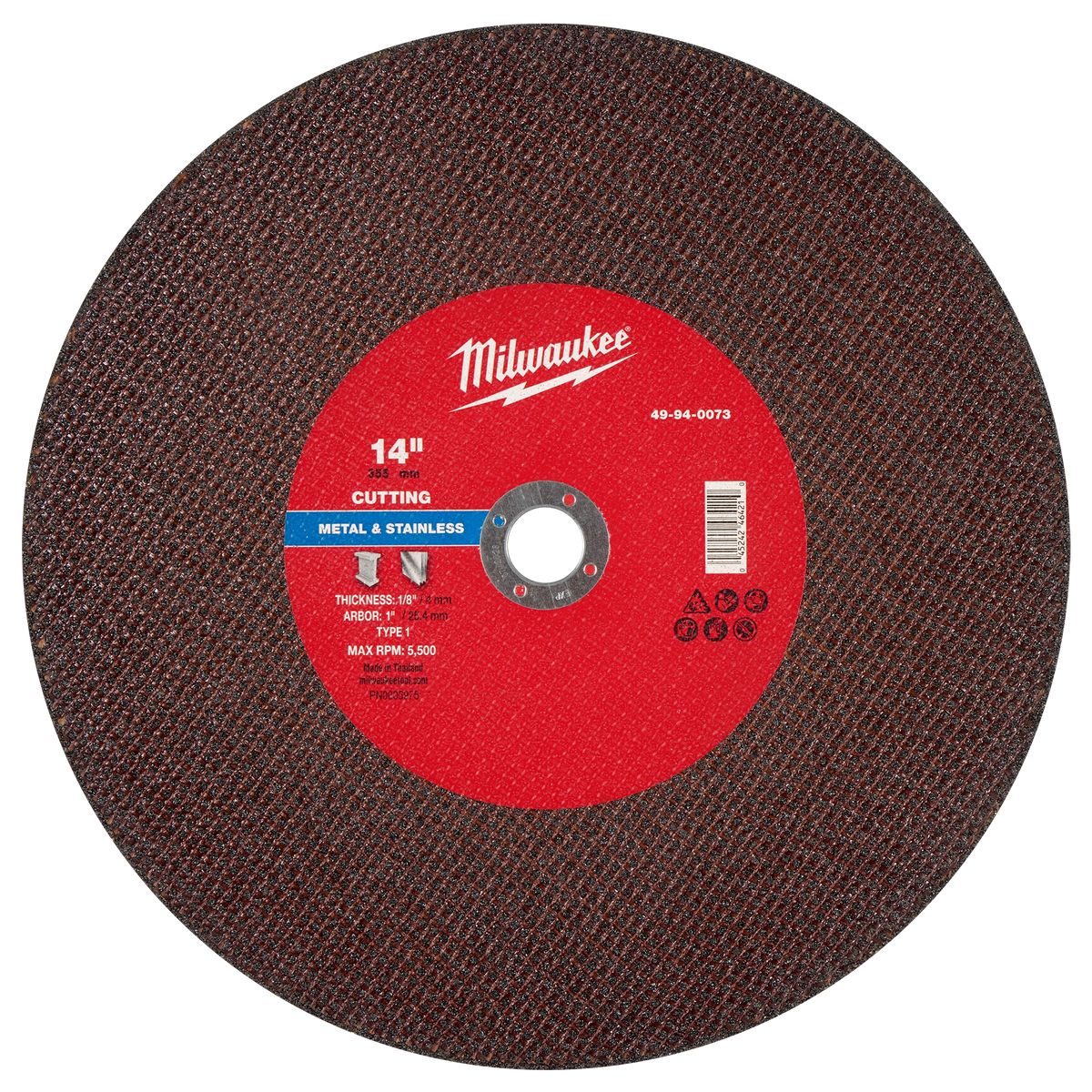 Milwaukee 49-94-0073 14" x 1/8" x 1" Metal Cut Off Wheel -Type 1 (Pack of 10)