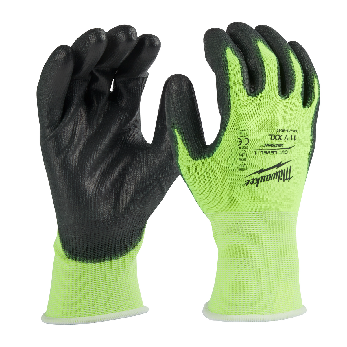 Milwaukee 48-73-8914 High Visibility Cut Level 1 Polyurethane Dipped Gloves - XXL (Pack of 6)