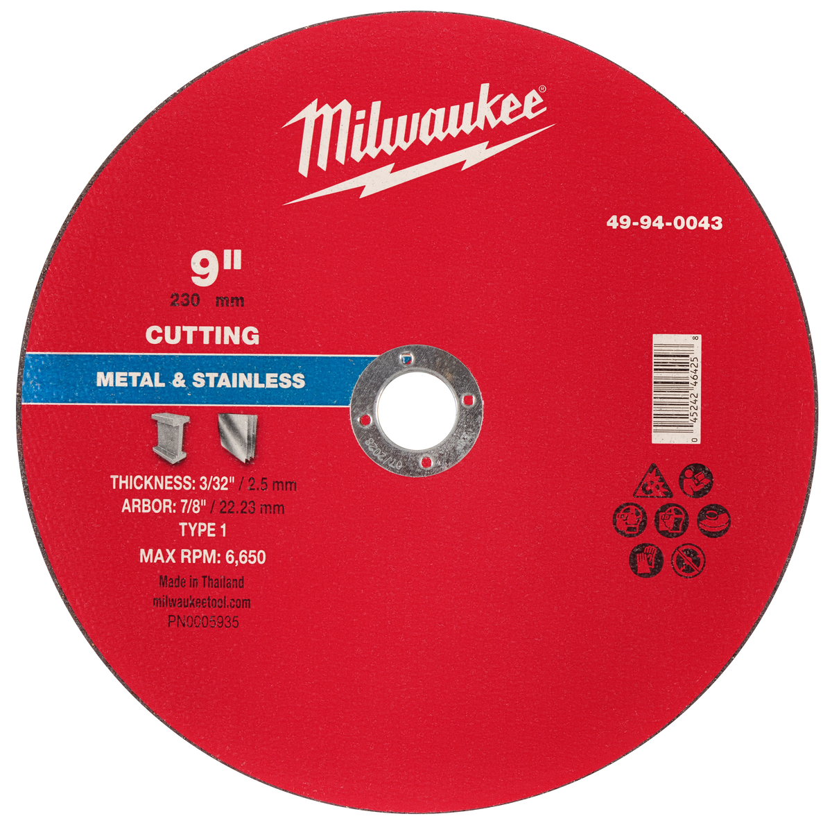 Milwaukee 49-94-0043 9" x 3/32" x 7/8" Metal Cut Off Wheel -Type 1 (Pack of 10)