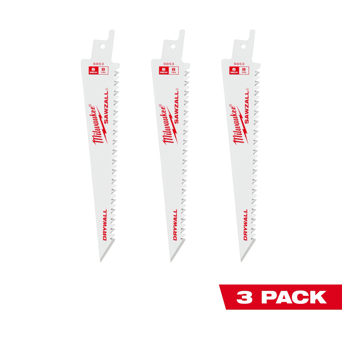 Milwaukee 48-00-5053 6” 8TPI Drywall SAWZALL Blade (3 PK)