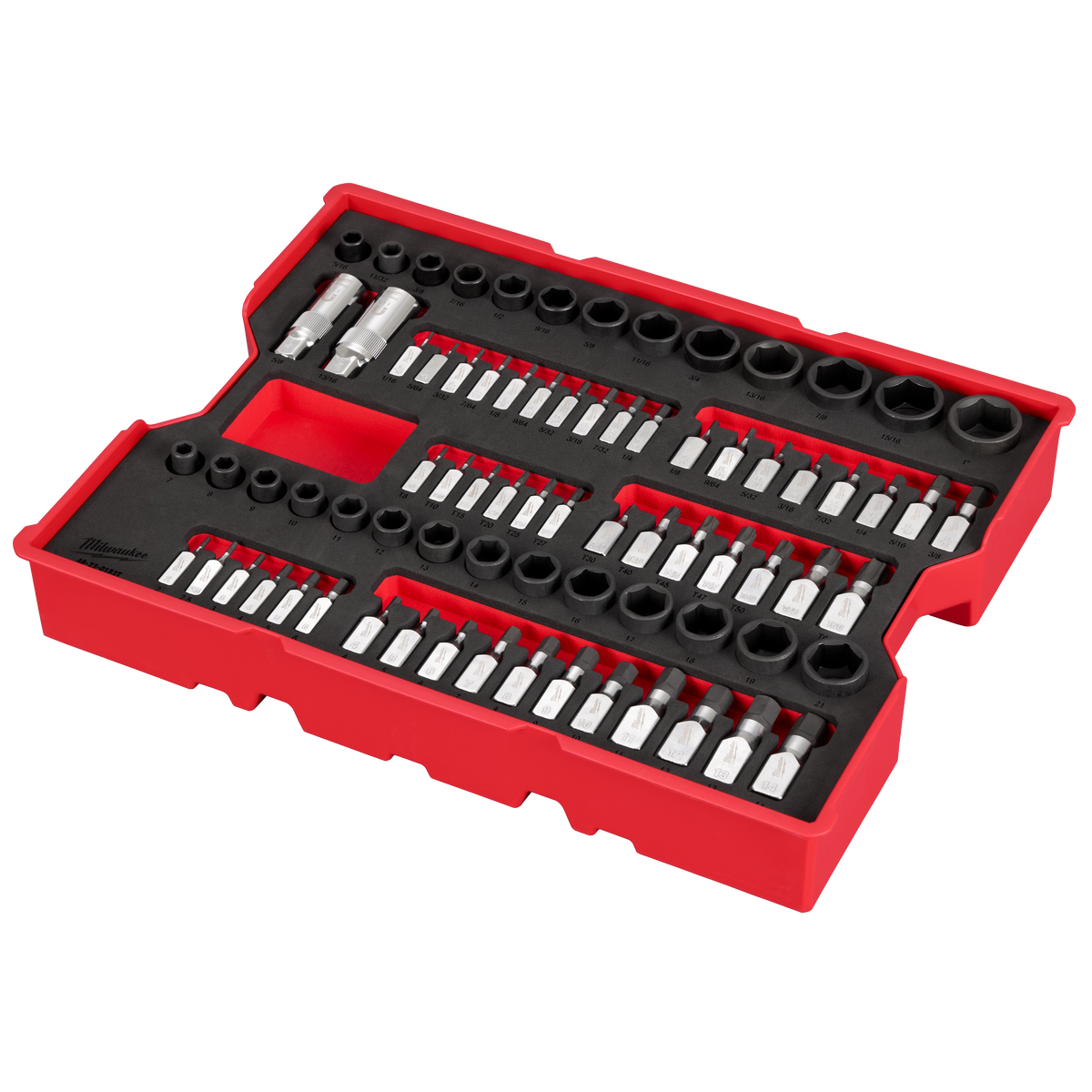 Milwaukee 48-22-0152 77 pc. 1/4” & 3/8” Drive Metric, SAE, & Torx Socket Set with Tray for PACKOUT Drawers