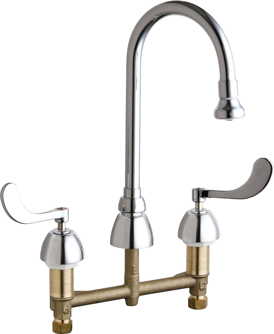 Chicago Faucets 786-ABCP Lead-Free Deck-mounted manual faucet with 8" centers, Brass, NPSM