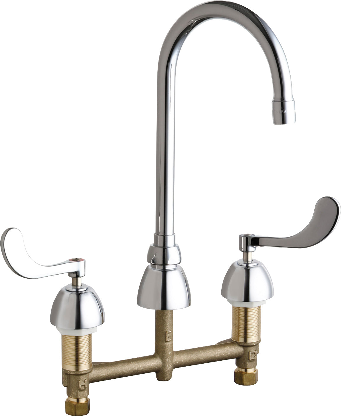 Chicago Faucets 786-E2805-5ABCP Lead-Free Deck-mounted manual faucet with 8" centers