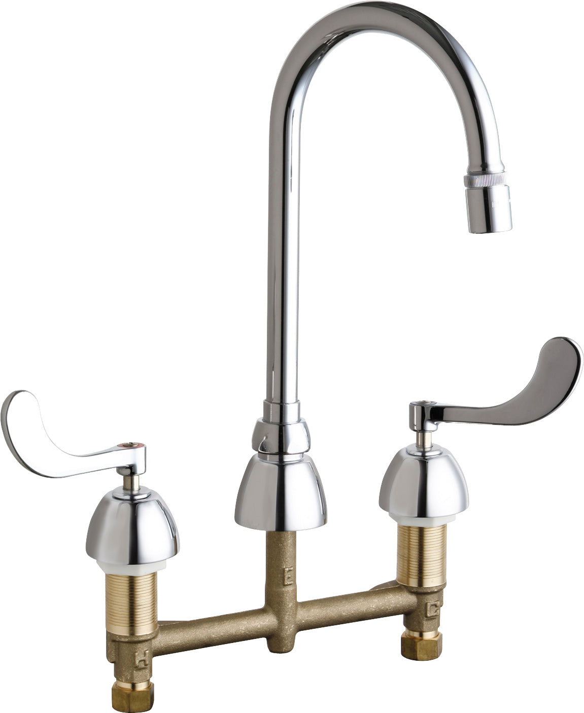 Chicago Faucets 786-E36VPABCP Lead-Free Deck-mounted manual faucet with 8" centers, Brass, NPSM