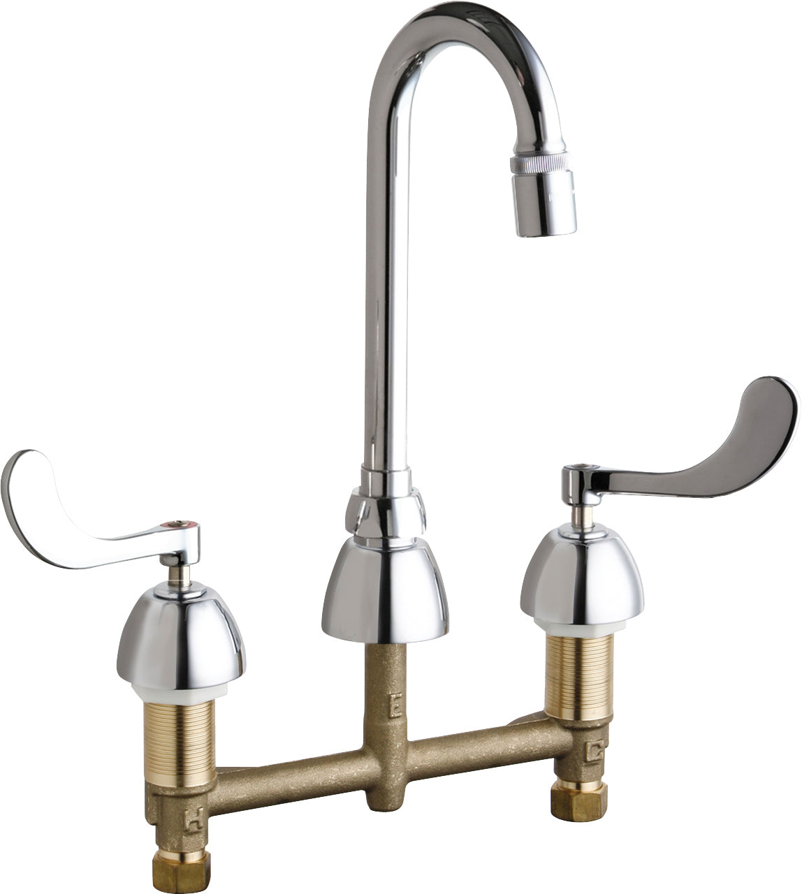 Chicago Faucets 786-GN1AE29VPABCP Lead-Free Deck-mounted manual faucet with 8" centers