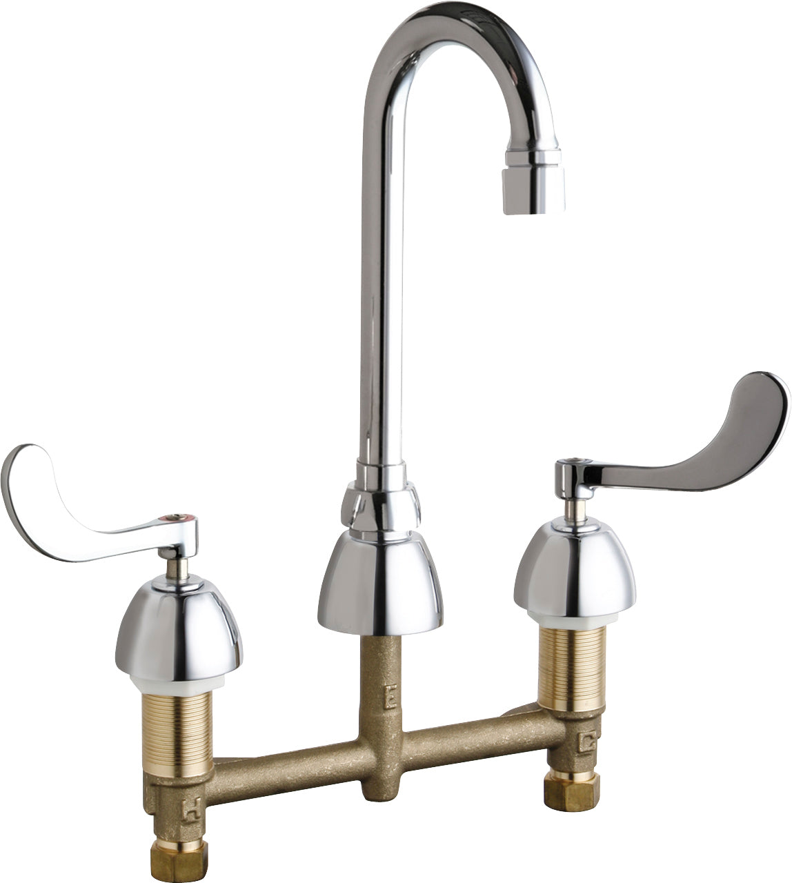 Chicago Faucets 786-GN1AE3VPAABCP Lead-Free Deck-mounted manual faucet with 8" centers