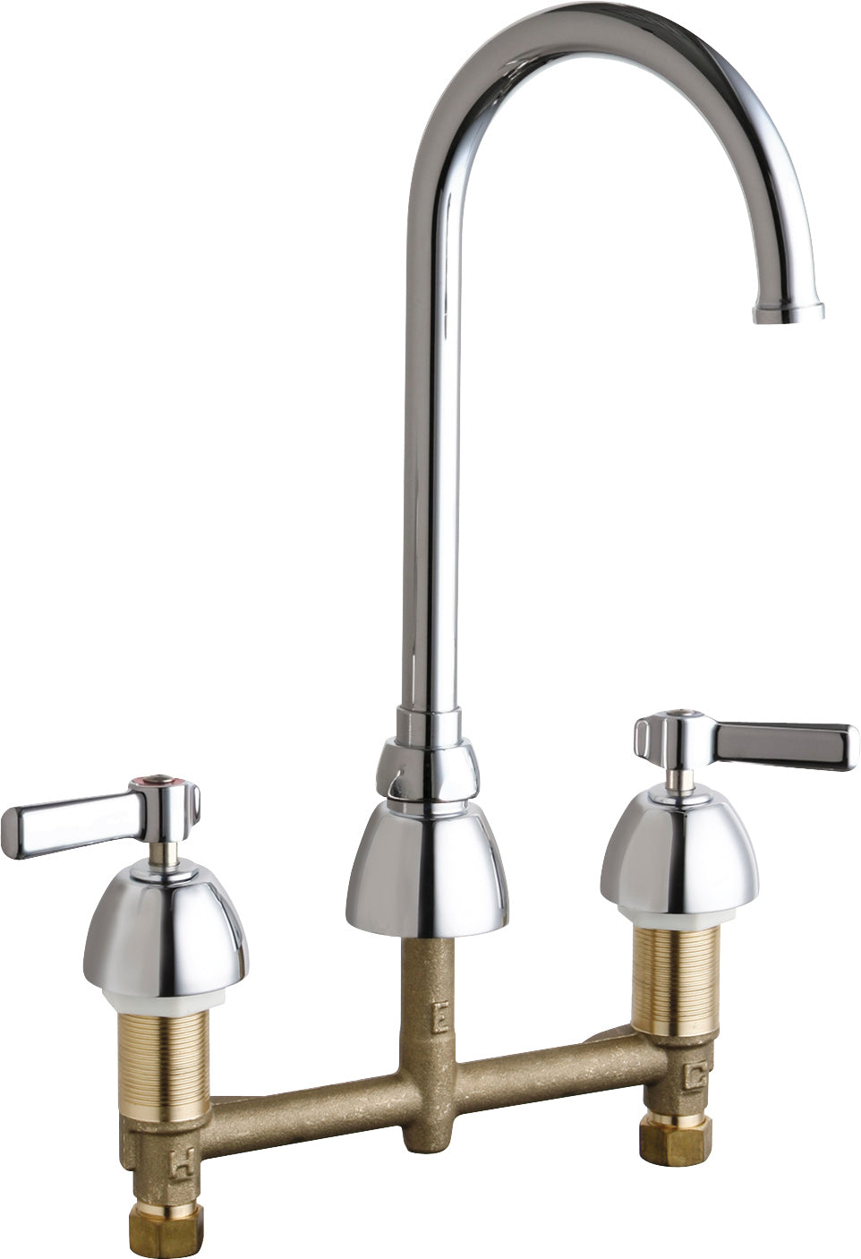 Chicago Faucets 786-GN2FC369ABCP Lead-Free Deck-mounted manual faucet with 8" centers