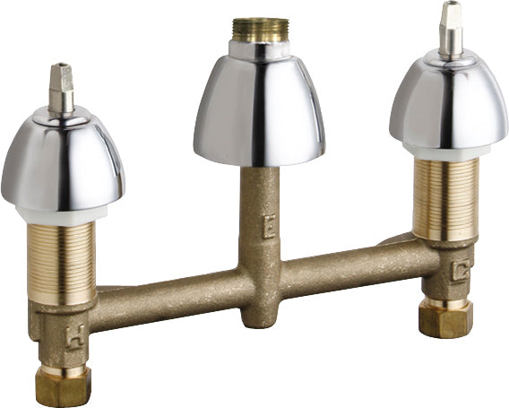 Chicago Faucets 786-LESHXKAB Lead-Free Deck-mounted manual faucet with 8" centers, Brass, NPSM
