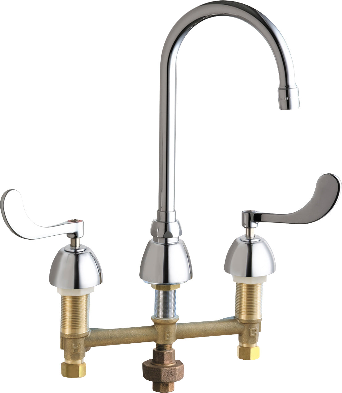 Chicago Faucets 786-TWGN2AE35ABCP Lead-Free Deck-mounted manual faucet with 8" centers