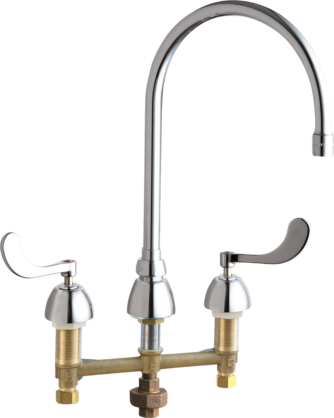 Chicago Faucets 786-TWGN8AE73ABCP Lead-Free Deck-mounted manual faucet with 8" centers
