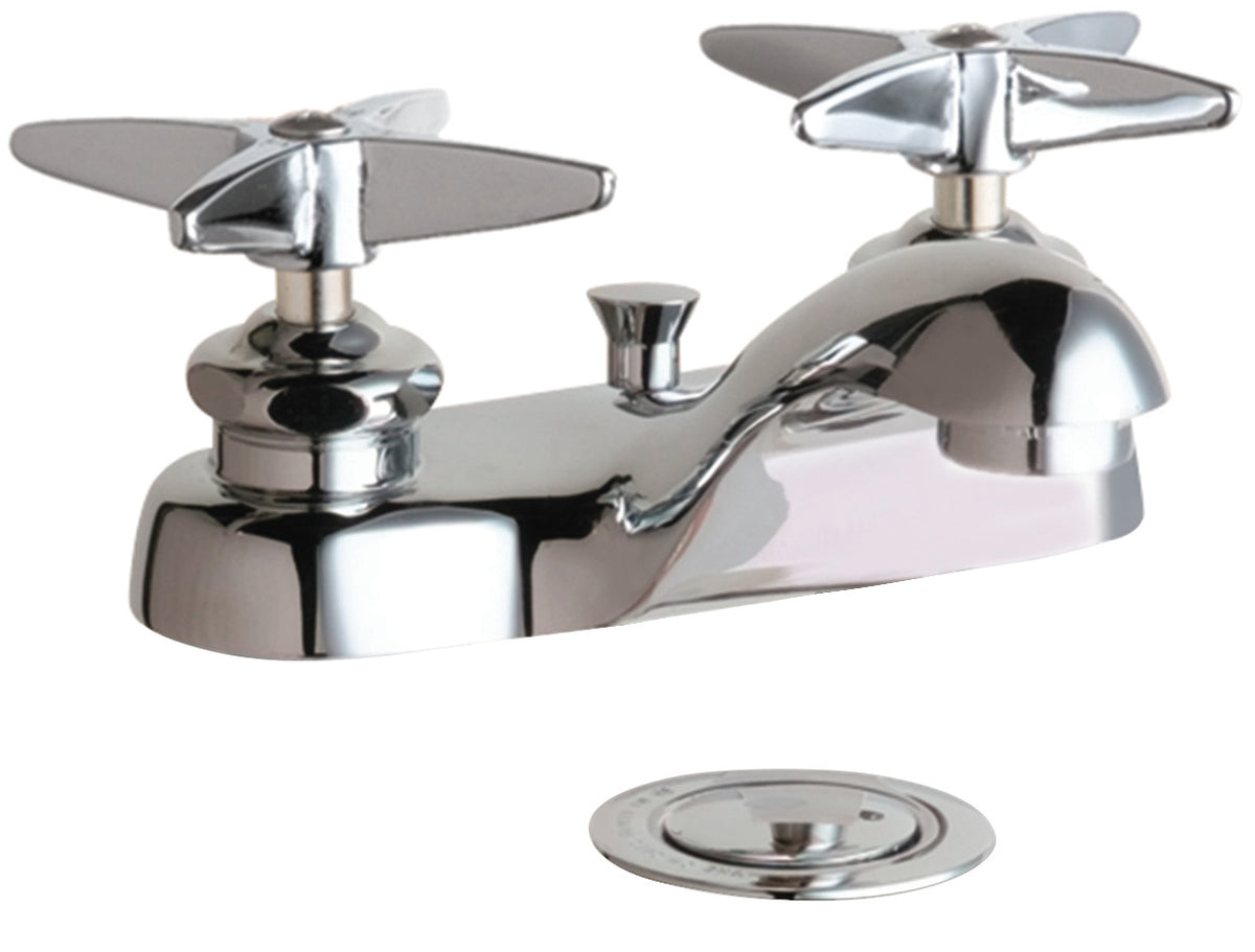 Chicago Faucets 797-633ABCP Lead-Free Deck-mounted manual faucet, 4" centers, with pop-up drain