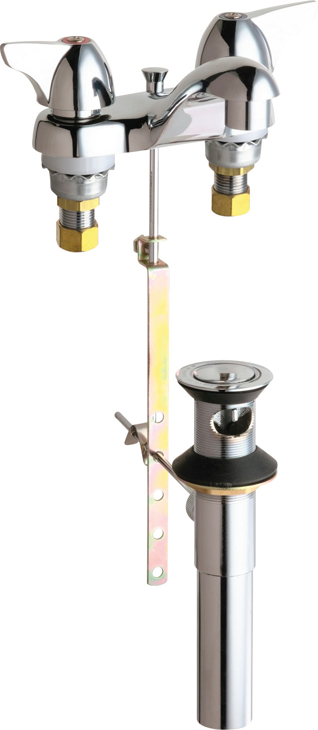 Chicago Faucets 797-V1000E66ABCP Lead-Free Deck-mounted manual faucet, 4" centers, with pop-up drain